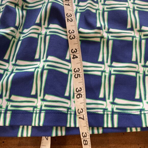 J. McLaughlin Women's Belted Dress SZ M Blue Square Print Stretch Retro 70s - Picture 9 of 11